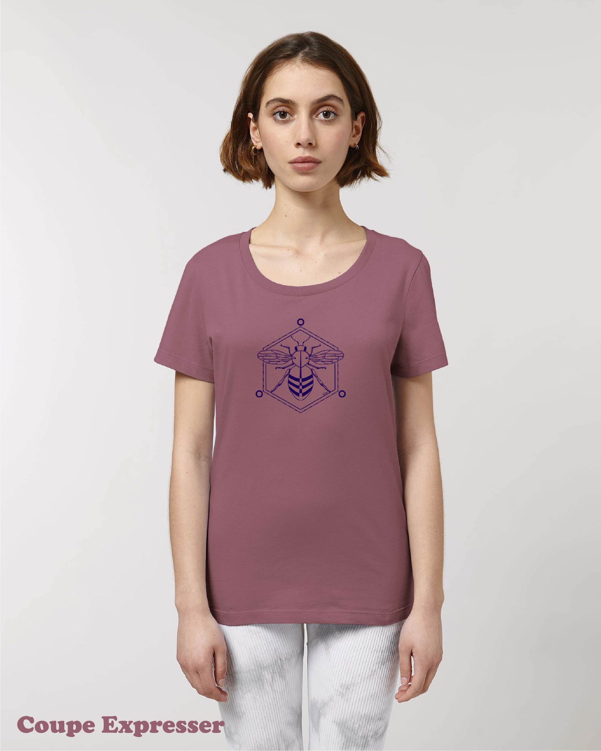T-shirt ajusté femme abeille en coton bio équitable, durable et