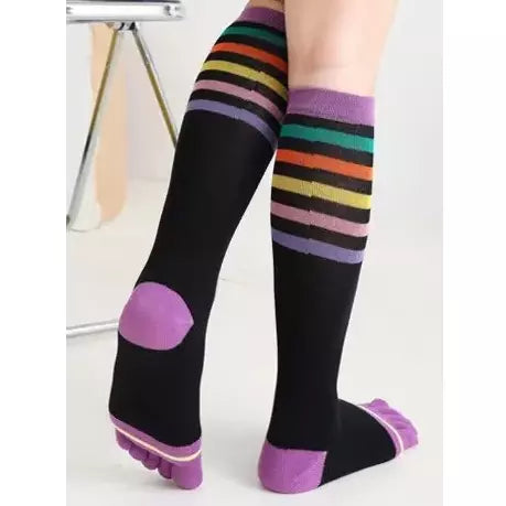Chaussettes de yoga à rayures vert sarcelle, jambières en tricot avec bout ouvert et talon - France Chaussettes de yoga à rayures vert sarcelle, jambières en tricot avec bout ouvert et talon - France