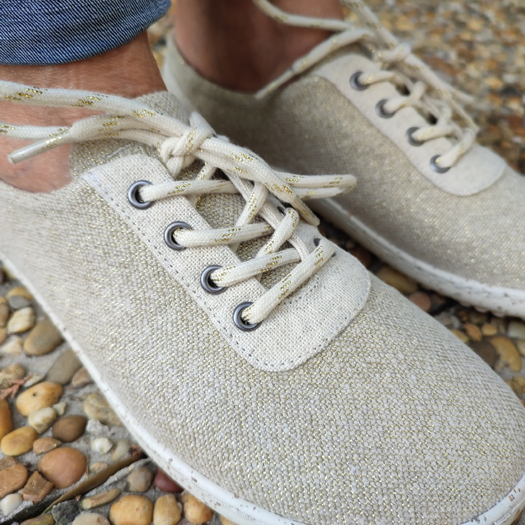 Chaussure minimaliste Barefoot été en lin irisé doré Femme - Télito
