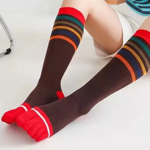 Chaussettes 5 doigts - Mi-bas Rayé rouge/marron - variant_name - Télito
