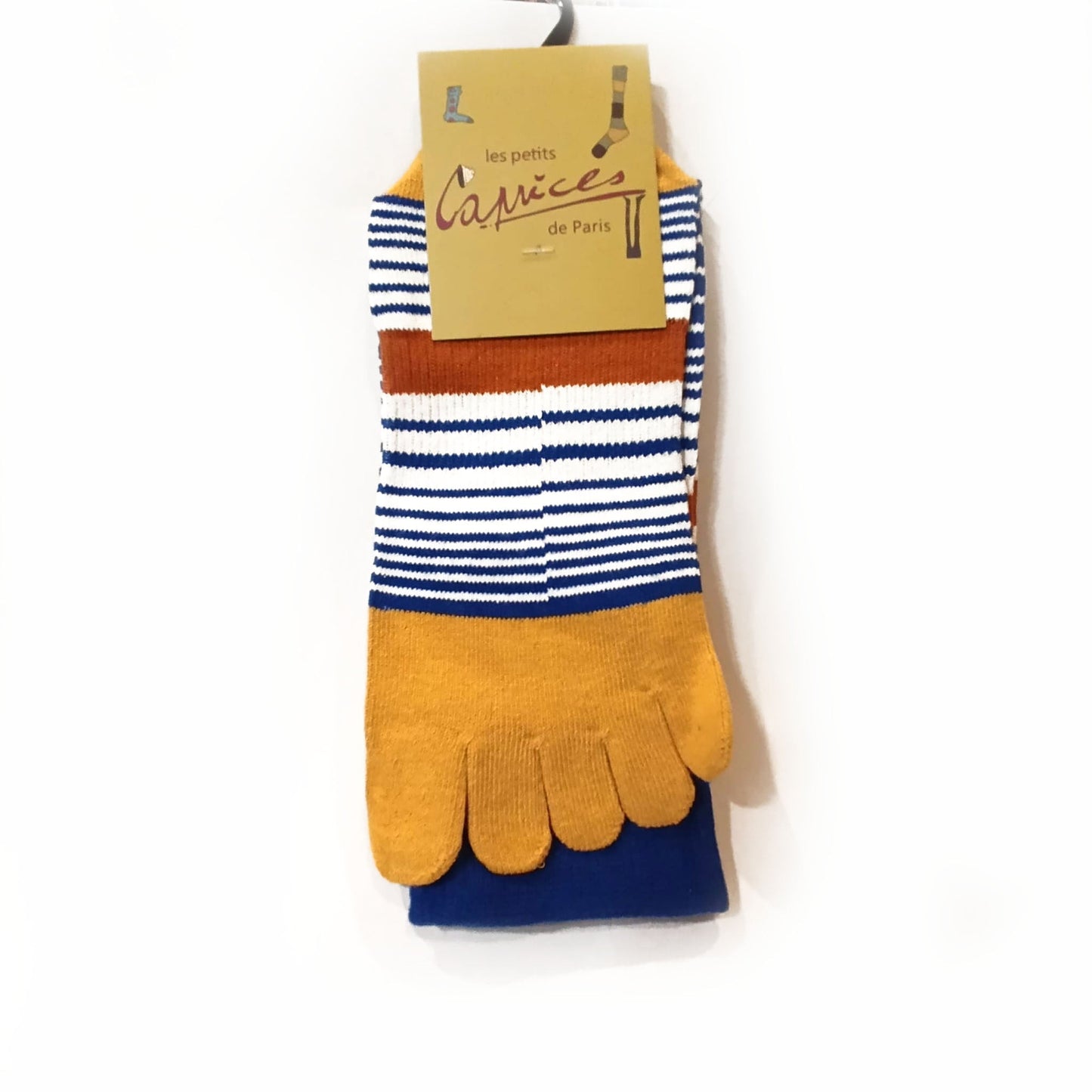 Chaussettes 5 doigts - Rayé ocre/marine/blanc - variant_name - Télito